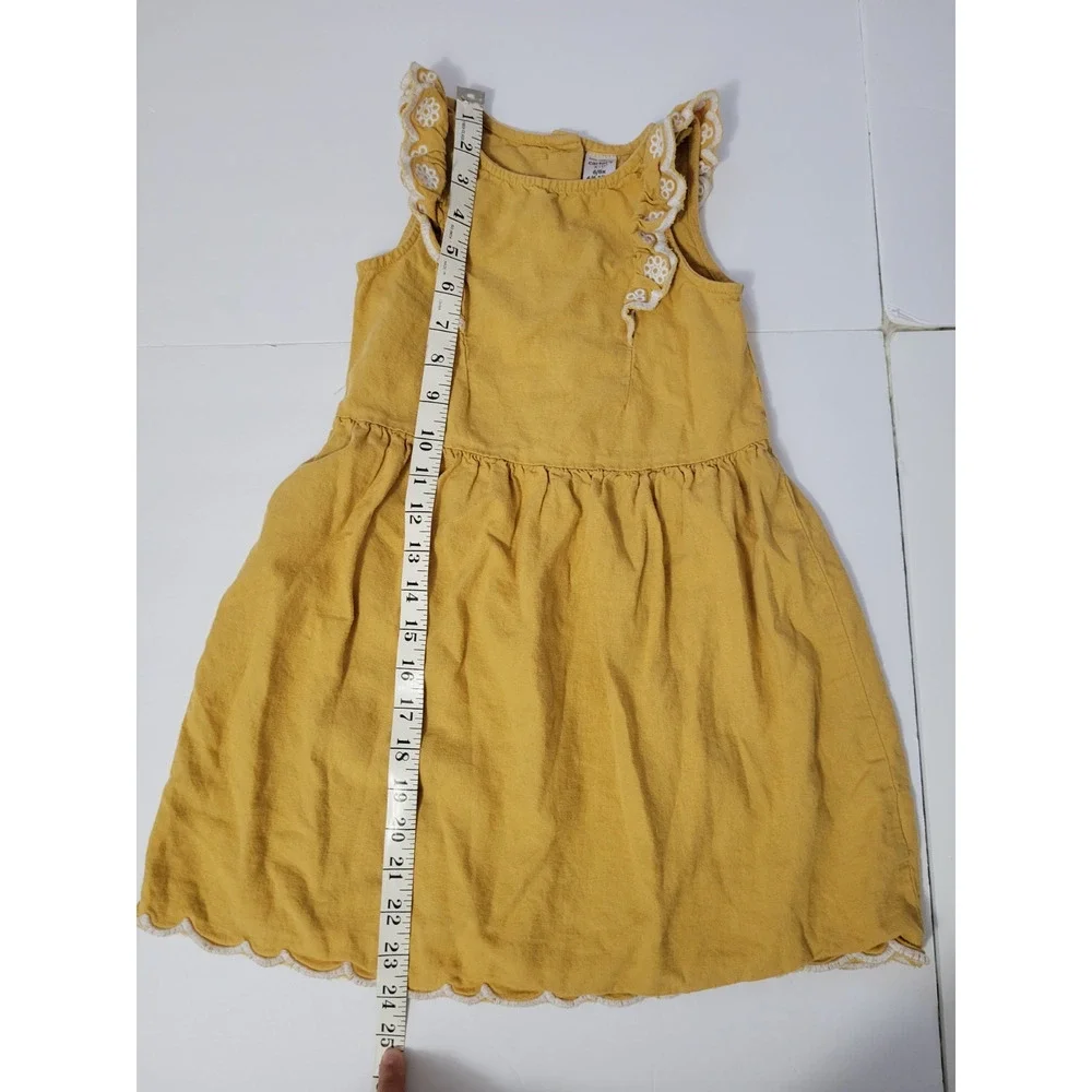 Carter's Girls 6/6X Mustard Yellow Linen Blend Ruffle Sundress Scallop Hem